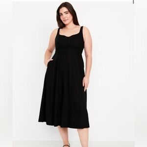 Old Navy Black Fit & Flare Linen-Blend Cami Midi Dress